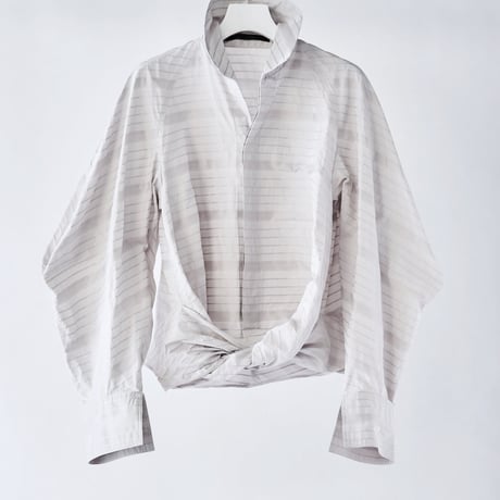 DK29-03-B03／Ny Shadow Border Twisted Blouse／2COLORS