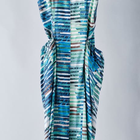 DK29-01-D01／“Hybrid Motion” Print ／ Rayon Cotton Satin Gathered Dress／2COLORS