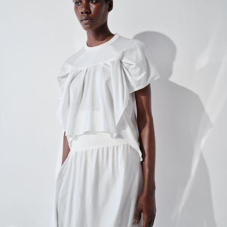 DV-065／“BASICS” 30/1 UV Mercerized Jersey Asymmetric Drape Skirt／2COLORS