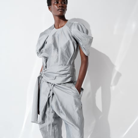 DK29-06-P04／Linen Nylon Rigid Cloth Drawstring Pants／2COLORS