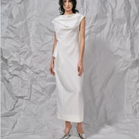 DK28-03-D01／60/2 Wool Gabardine Asymmetrical Dress／3COLORS