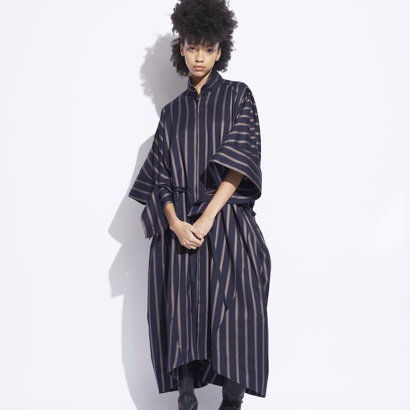 DK24-06-O02／Wool Rayon Stripe Shirt Dress／2COLO...