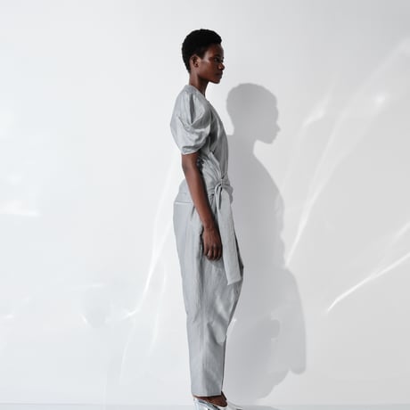 DK29-06-B02／Linen Nylon Rigid Cloth Draped Belt Blouse／2COLORS