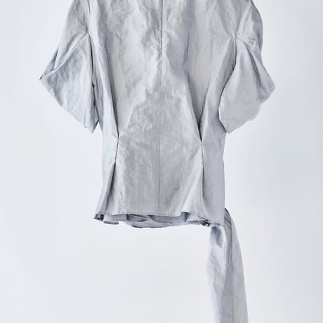 DK29-06-B02／Linen Nylon Rigid Cloth Draped Belt Blouse／2COLORS