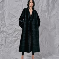 DK28-CS04-C05／Velour Bonding Collarless Flared Coat／2COLORS