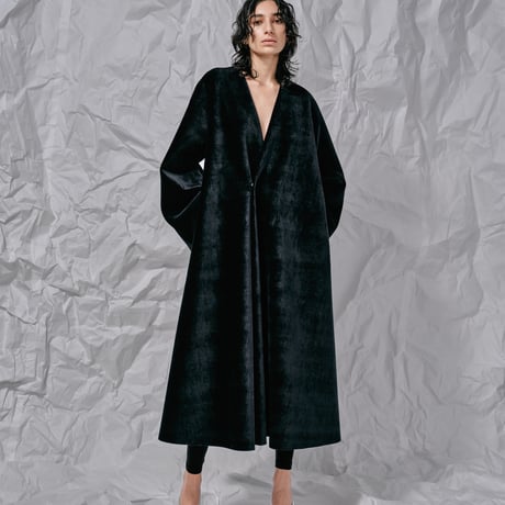 DK28-CS04-C05／Velour Bonding Collarless Flared Coat／2COLORS