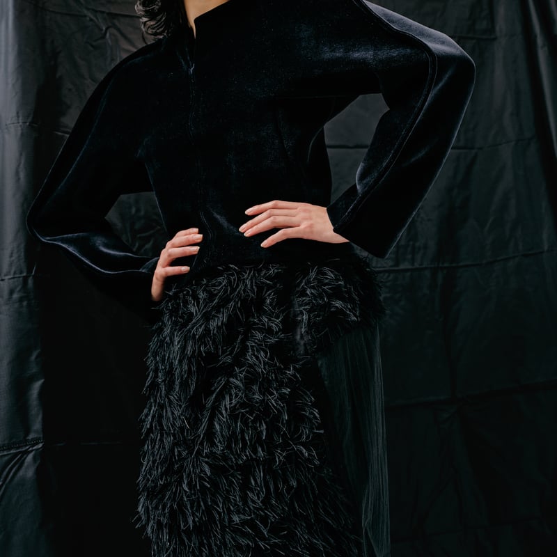 DK28-07-S06／Long Shaggy Jacquard Twisted Skirt／