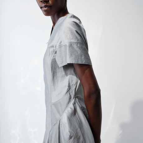 DK29-06-D08／Linen Nylon Rigid Cloth Constructed Dress／2COLORS