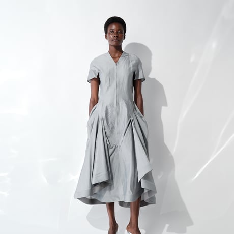 DK29-06-D08／Linen Nylon Rigid Cloth Constructed Dress／2COLORS