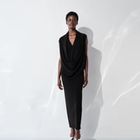 DK29-CS02-O01／Triacetate Cool Ponte Draped Dress／2COLORS