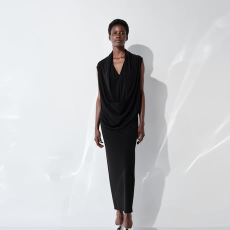 DK29-CS02-O01／Triacetate Cool Ponte Draped Dress／2COLORS
