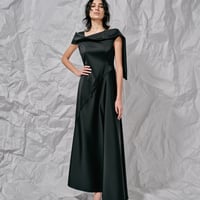 DK28-SP02-D07／Dress Collection / Stretch Satin Double Cloth Off Shoulder Flared Long Dress／1COLOR