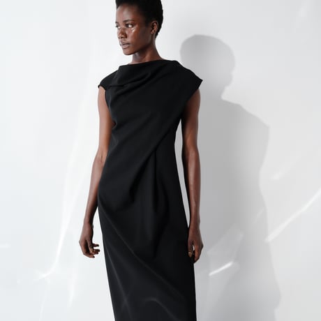 DK29-CS03-O03／40/1 Strong Twist SZ Soft Stretch Ponte Asymmetric Design Dress／2COLORS