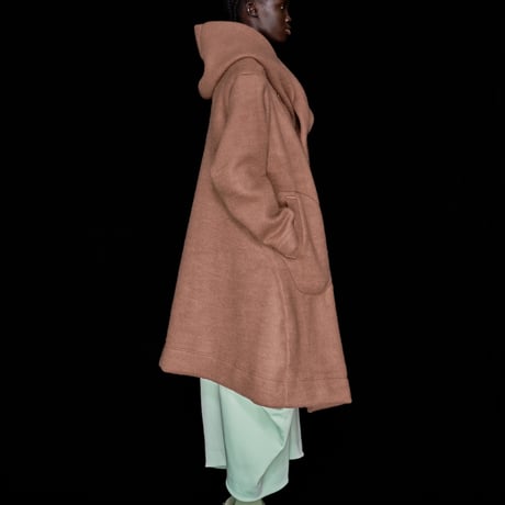 DK30-CS04-C01／Wool Slub Shaggy Knit Hooded Coat／2COLORS