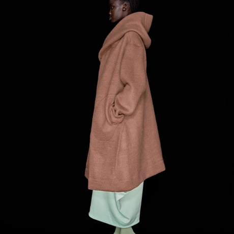DK30-CS04-C01／Wool Slub Shaggy Knit Hooded Coat／2COLORS