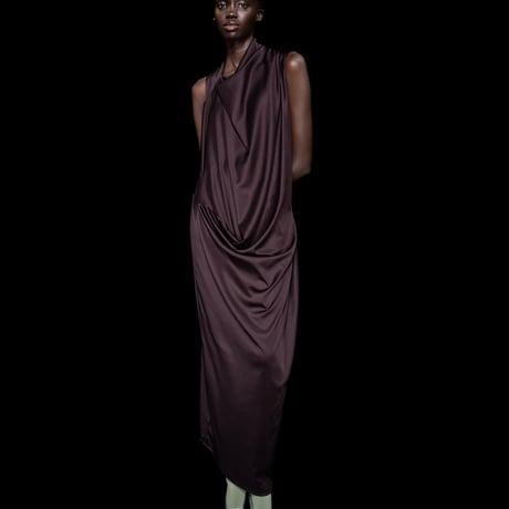 DK30-CS02-D08／100d PLA Smooth Front-draped Dress／2COLORS