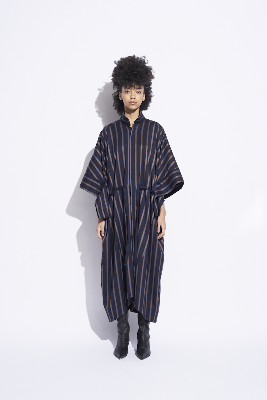 DK24-06-O02／Wool Rayon Stripe Shirt Dress／2COLO...