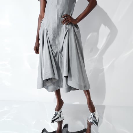 DK29-06-D08／Linen Nylon Rigid Cloth Constructed Dress／2COLORS