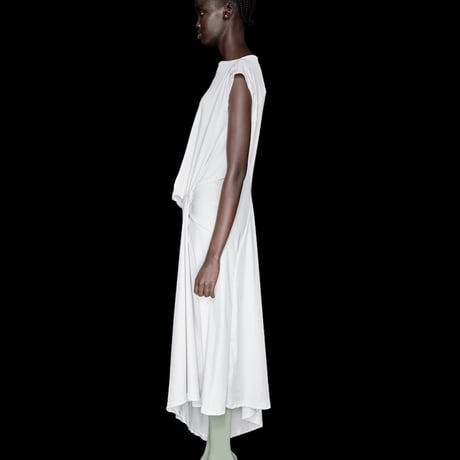 DK30-CS02-O05／100d PLA Smooth Knotted Draped Dress／2COLORS