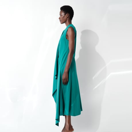 DK29-CS03-D07／40/1 Strong Twist SZ Soft Stretch Ponte Sleeveless Draped Dress／2COLORS