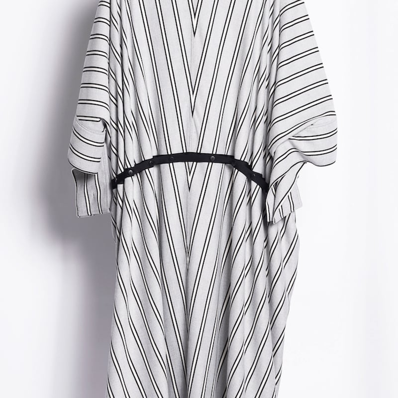 DK24-06-O02／Wool Rayon Stripe Shirt Dress／2COLO...