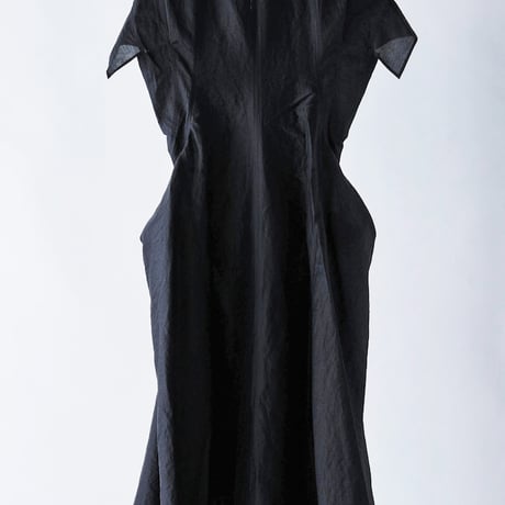 DK29-06-D08／Linen Nylon Rigid Cloth Constructed Dress／2COLORS