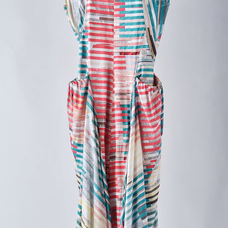DK29-01-D01／“Hybrid Motion” Print ／ Rayon Cotton Satin Gathered Dress／2COLORS