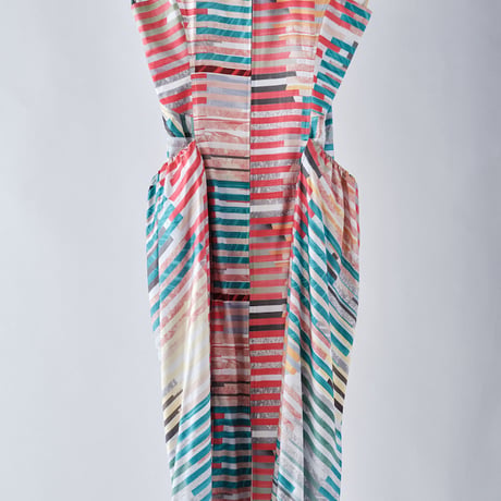 DK29-01-D01／“Hybrid Motion” Print ／ Rayon Cotton Satin Gathered Dress／2COLORS