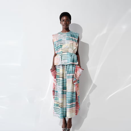 DK29-01-P02／“Hybrid Motion” Print ／ Rayon Cotton Satin Volume Gathered Pants／2COLORS