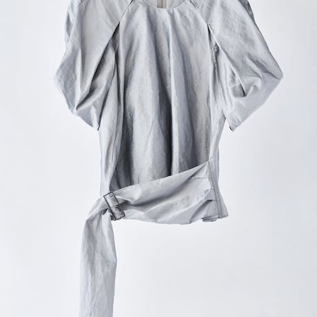 DK29-06-B02／Linen Nylon Rigid Cloth Draped Belt Blouse／2COLORS