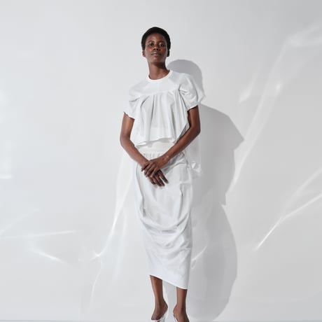 DV-065／“BASICS” 30/1 UV Mercerized Jersey Asymmetric Drape Skirt／2COLORS