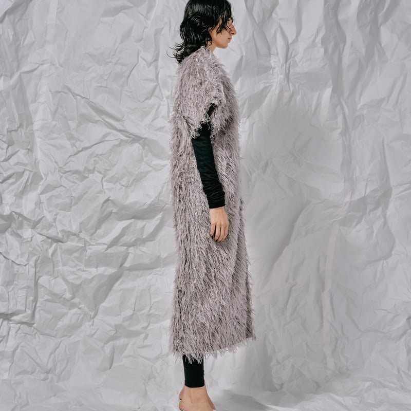 DK28-07-V02／Long Shaggy Jacquard I-line Dress／2