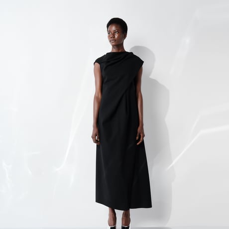 DK29-CS03-O03／40/1 Strong Twist SZ Soft Stretch Ponte Asymmetric Design Dress／2COLORS