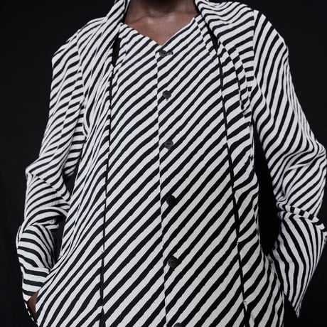 DK30-06-D05／3D Bias Stripe Button-down Long Dress／1COLOR