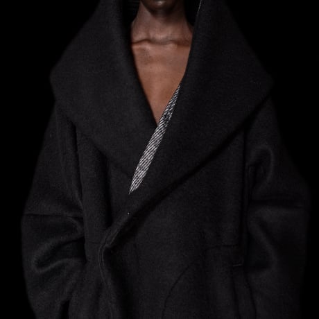 DK30-CS04-C02／Wool Slub Shaggy Knit Big-collar Long Coat／2COLORS