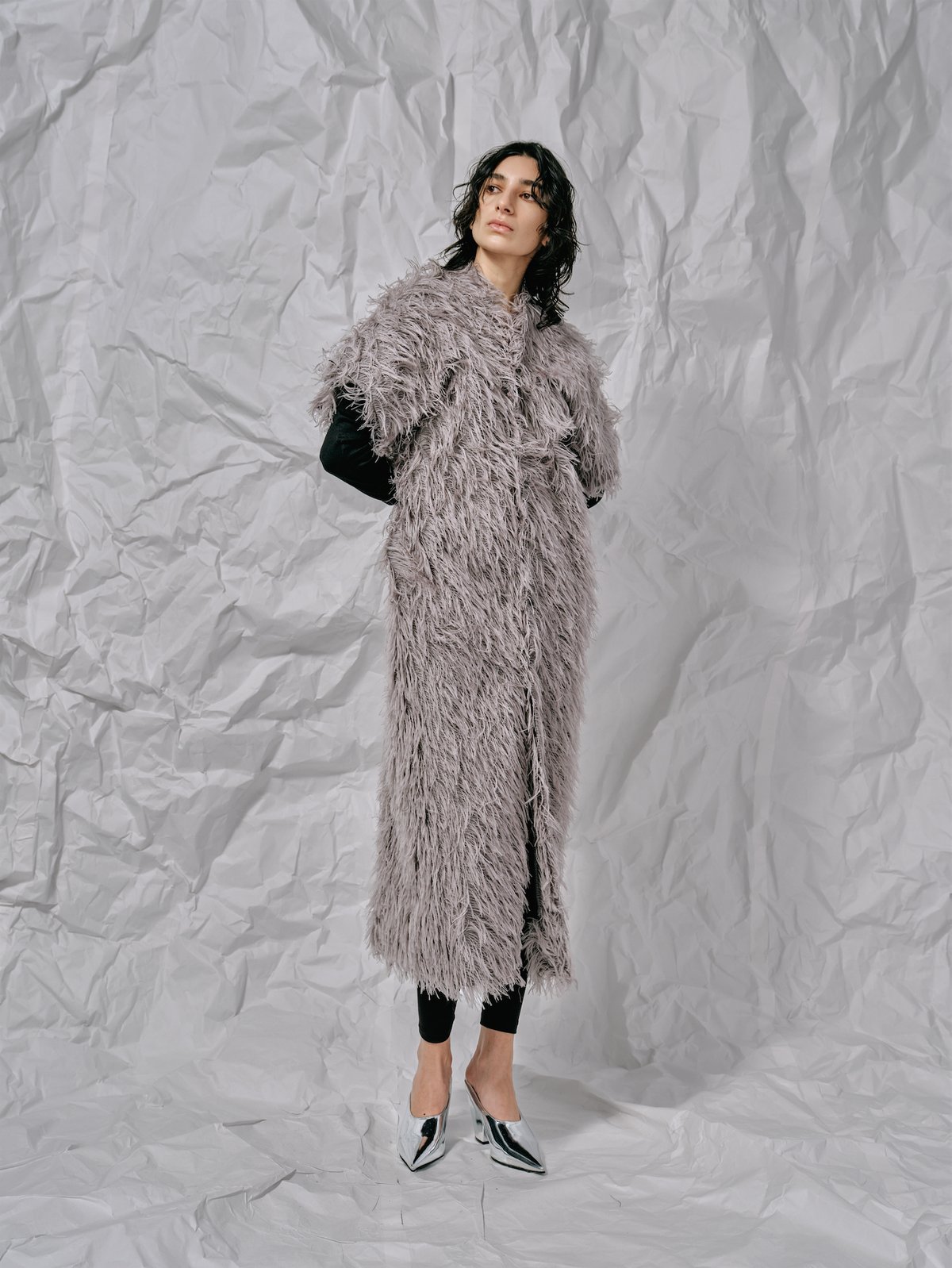 DK28-07-V02／Long Shaggy Jacquard I-line Dress／2