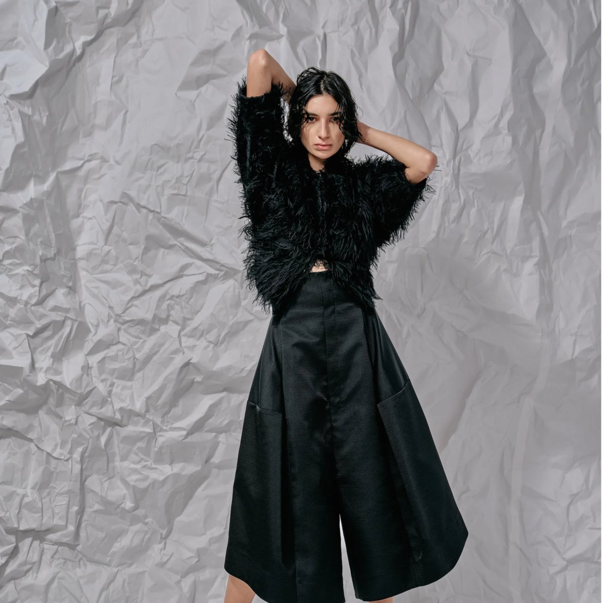 DK28-07-H01／Long Shaggy Jacquard Short Jacket／2