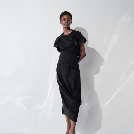 DV-065／“BASICS” 30/1 UV Mercerized Jersey Asymmetric Drape Skirt／2COLORS