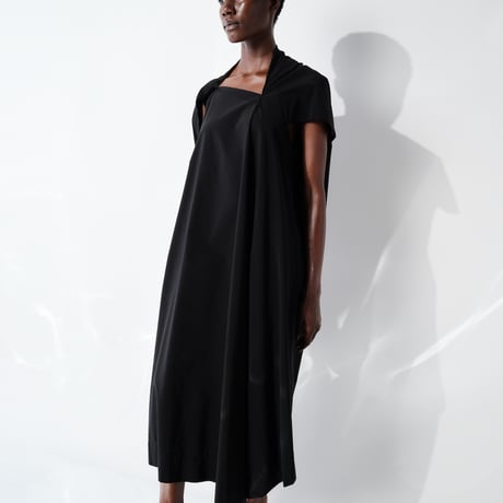DK29-02-O04／Ny/C Luster Poplin Asymmetric Dress／2COLORS