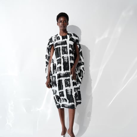 DK29-05-O05／Fringe Cut Jacquard Minimalist Dress／2COLORS