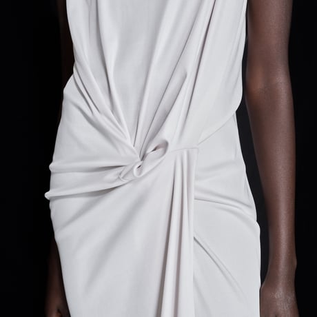 DK30-CS02-O05／100d PLA Smooth Knotted Draped Dress／2COLORS