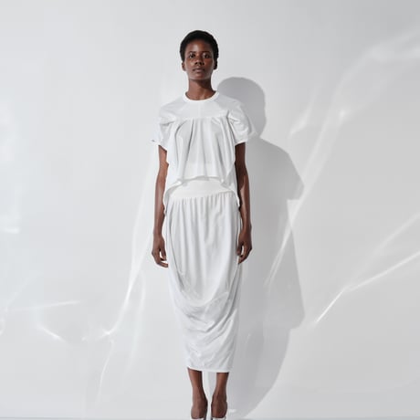 DV-065／“BASICS” 30/1 UV Mercerized Jersey Asymmetric Drape Skirt／2COLORS
