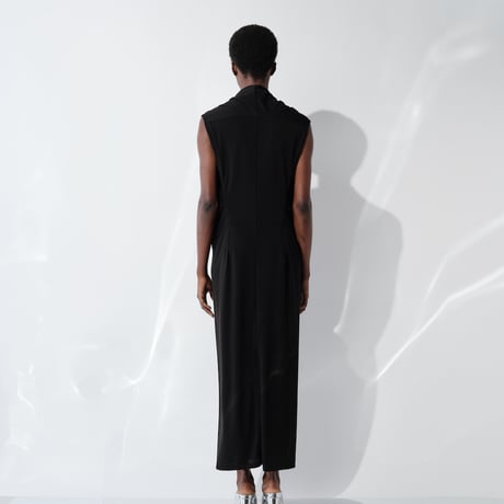 DK29-CS02-O01／Triacetate Cool Ponte Draped Dress／2COLORS