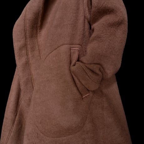 DK30-CS04-C01／Wool Slub Shaggy Knit Hooded Coat／2COLORS