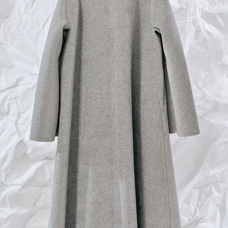 DK28-CS04-C05／Velour Bonding Collarless Flared Coat／2COLORS