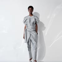 DK29-06-B02／Linen Nylon Rigid Cloth Draped Belt Blouse／2COLORS