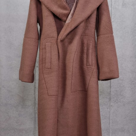 DK30-CS04-C02／Wool Slub Shaggy Knit Big-collar Long Coat／2COLORS