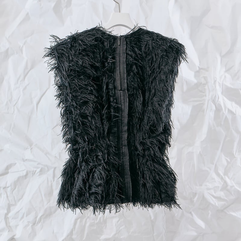 DK28-07-B03／Long Shaggy Jacquard Buttoned Blous