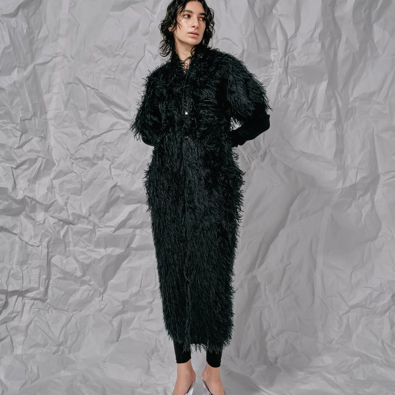DK28-07-V02／Long Shaggy Jacquard I-line Dress／2
