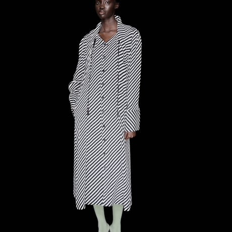 DK30-06-D05／3D Bias Stripe Button-down Long Dress／1COLOR